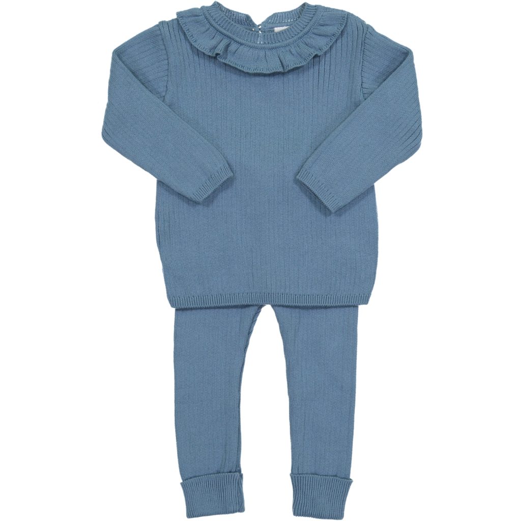 RuffleCollarRibbedKnitSet